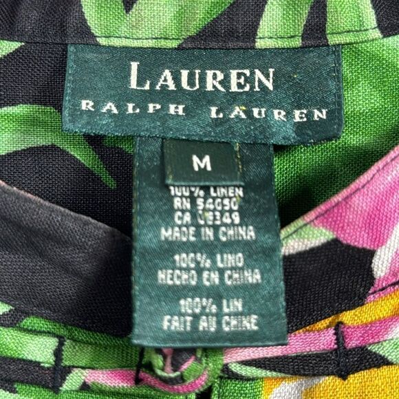 Lauren Ralph Lauren Tropical Floral Linen Mandarin Jacket Hibiscus Resort Boho - Picture 6 of 14